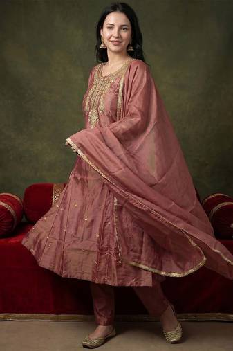 Women Ethnic Motifs Embroidered Regular Kurta with Trousers & With Dupatta