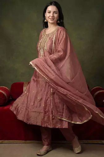 Women Ethnic Motifs Embroidered Regular Kurta with Trousers & With Dupatta