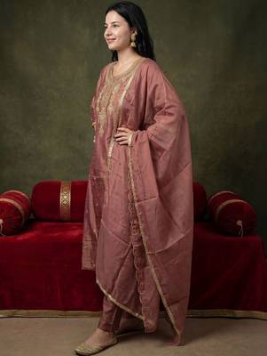 Women Ethnic Motifs Embroidered Regular Kurta with Trousers & With Dupatta 2