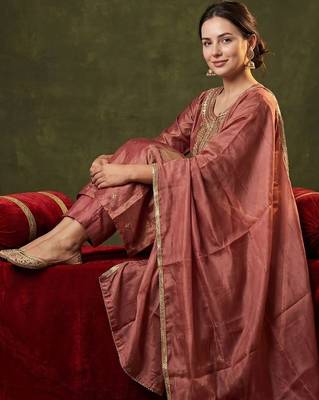 Women Ethnic Motifs Embroidered Regular Kurta with Trousers & With Dupatta 3