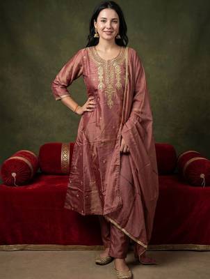 Women Ethnic Motifs Embroidered Regular Kurta with Trousers & With Dupatta 6
