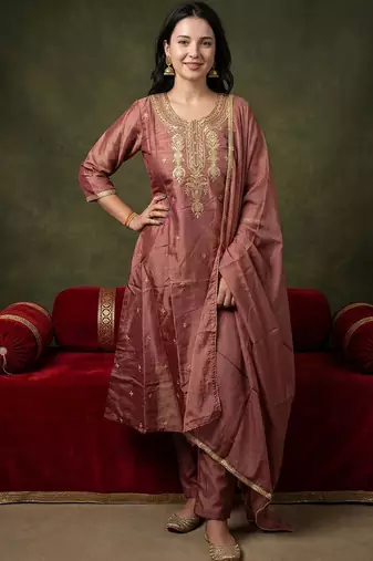 Women Ethnic Motifs Embroidered Regular Kurta with Trousers & With Dupatta