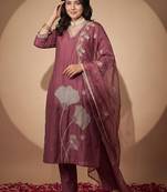 Women Floral Embroidered Regular Thread Work Kurta with Trousers & With Dupatta