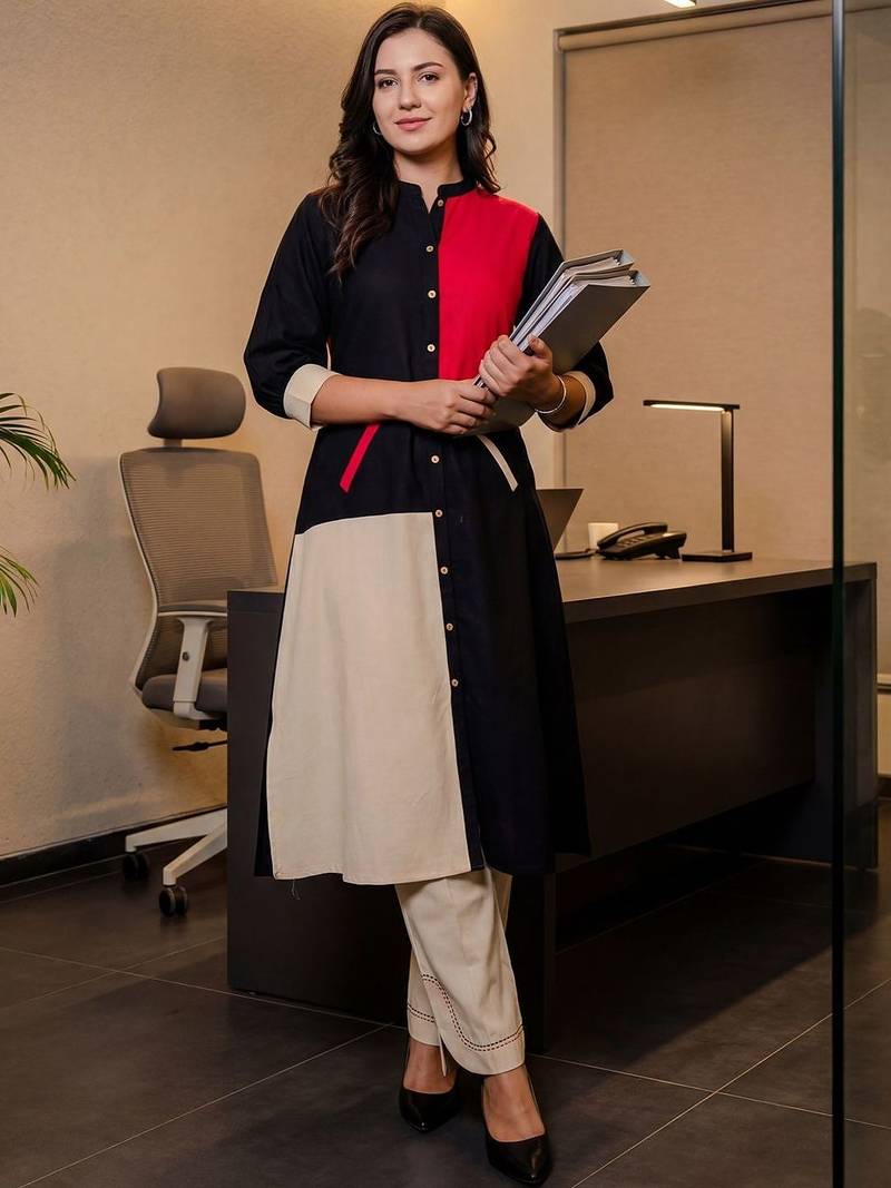 Women Regular Thread Work Pure Cotton Kurta with Trousers