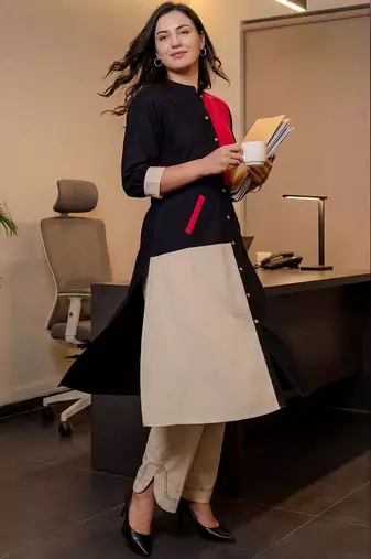 Women Regular Thread Work Pure Cotton Kurta with Trousers