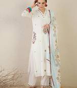 Women Floral Embroidered Regular Thread Work Pure Cotton Kurta with Trousers & With Dupatta