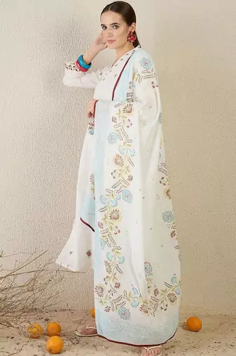 Women Floral Embroidered Regular Thread Work Pure Cotton Kurta with Trousers & With Dupatta