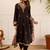 Black Embroidered Straight Kurta Trousers Dupatta Set