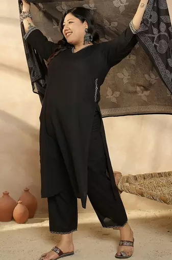 Plus Size Regular Pure Cotton Kurta with Palazzos & With Dupatta