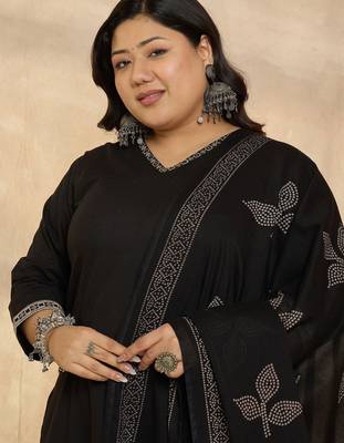 Plus Size Regular Pure Cotton Kurta with Palazzos & With Dupatta 2