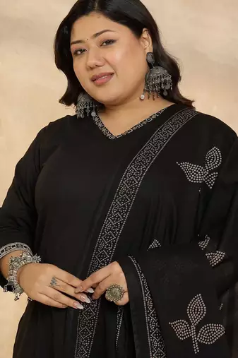 Plus Size Regular Pure Cotton Kurta with Palazzos & With Dupatta