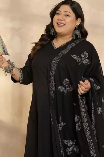 Plus Size Regular Pure Cotton Kurta with Palazzos & With Dupatta
