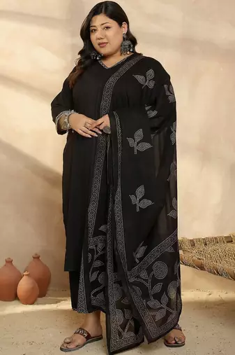 Plus Size Regular Pure Cotton Kurta with Palazzos & With Dupatta