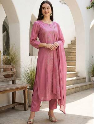 Women Ethnic Motifs Embroidered Regular Thread Work Kurta with Trousers & With Dupatta 2