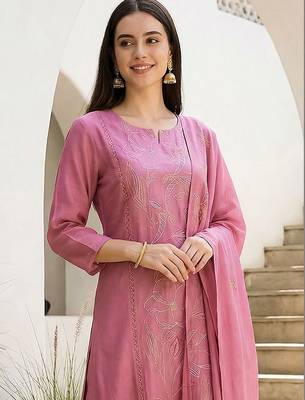 Women Ethnic Motifs Embroidered Regular Thread Work Kurta with Trousers & With Dupatta 3