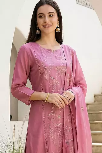 Women Ethnic Motifs Embroidered Regular Thread Work Kurta with Trousers & With Dupatta