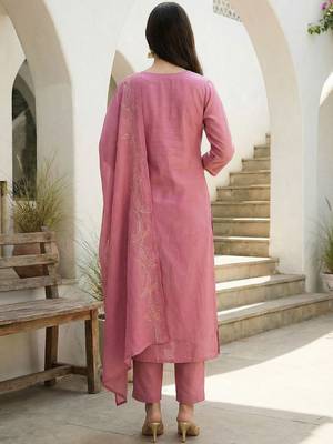 Women Ethnic Motifs Embroidered Regular Thread Work Kurta with Trousers & With Dupatta 5