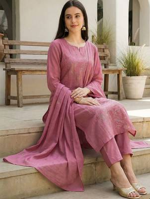 Women Ethnic Motifs Embroidered Regular Thread Work Kurta with Trousers & With Dupatta 6