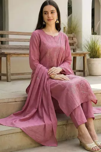 Women Ethnic Motifs Embroidered Regular Thread Work Kurta with Trousers & With Dupatta