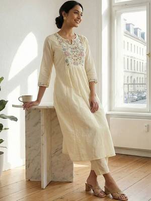 Women Floral Embroidered Panelled Thread Work Pure Cotton Kurta with Trousers & With Dupatta 4