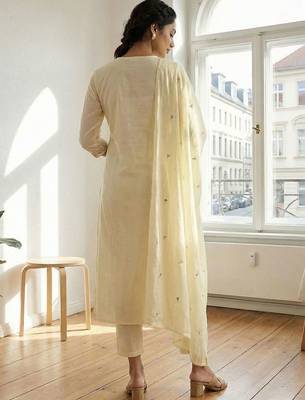 Women Floral Embroidered Panelled Thread Work Pure Cotton Kurta with Trousers & With Dupatta 5