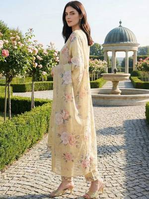 Women Floral Printed Regular Linen Kurta with Trousers & With Dupatta 4