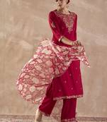 Ethnic Motifs Embroidered Thread Work Straight Kurta With Trousers & Dupatta