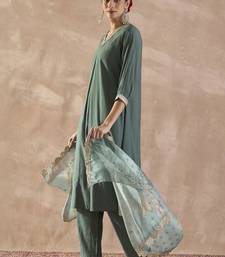 Sequinned A-Line Kurta With Trousers & Dupatta