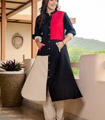 Women Colourblocked Mandarin Collar Pure Cotton A-Line Kurta with Trousers