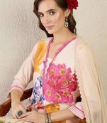 Women Floral Printed Linen Kurta with Trousers & Dupatta