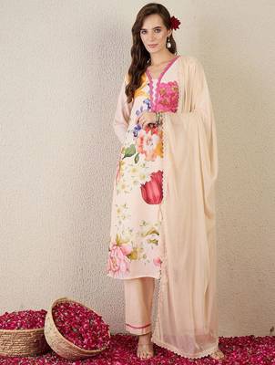 Women Floral Printed Linen Kurta with Trousers & Dupatta 2