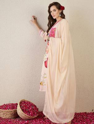 Women Floral Printed Linen Kurta with Trousers & Dupatta 5