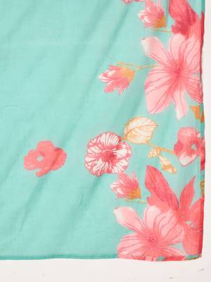 Floral Printed Pure Cotton Anarkali Kurta With Trousers & Dupatta 4