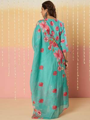 Floral Printed Pure Cotton Anarkali Kurta With Trousers & Dupatta 6