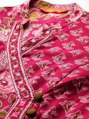 Floral Printed Angrakha Pure Cotton Kurta with Trousers & With Dupatta 2