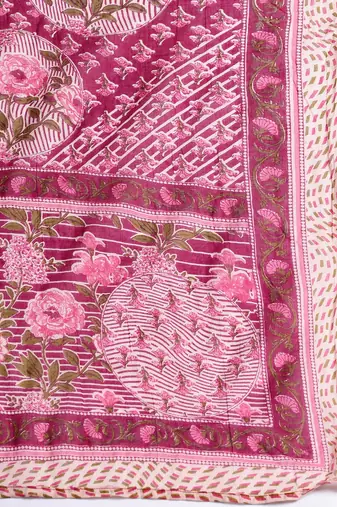 Floral Printed Angrakha Pure Cotton Kurta with Trousers & With Dupatta