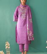 Women Floral Embroidered Regular Mirror Work Pure Cotton Kurta with Trousers & With Dupatta