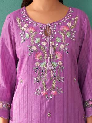 Women Floral Embroidered Regular Mirror Work Pure Cotton Kurta with Trousers & With Dupatta 2