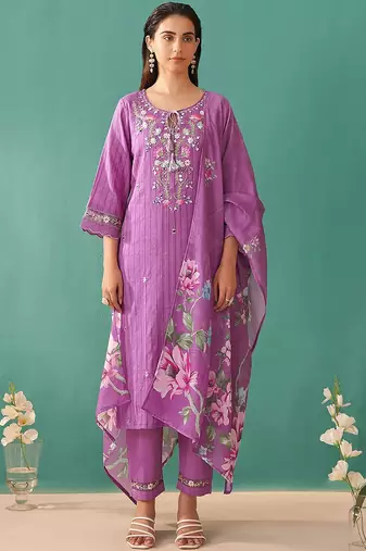 Women Floral Embroidered Regular Mirror Work Pure Cotton Kurta with Trousers & With Dupatta