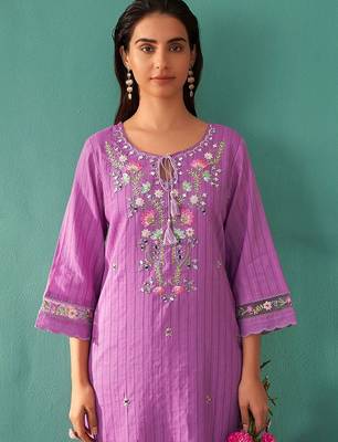 Women Floral Embroidered Regular Mirror Work Pure Cotton Kurta with Trousers & With Dupatta 5