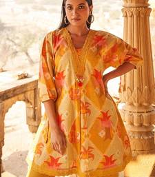 Floral Self Design Beads And Stones V-Neck A-Line Pure Cotton Kurta With Trousers