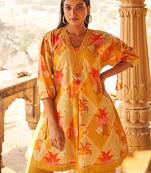 Floral Self Design Beads And Stones V-Neck A-Line Pure Cotton Kurta With Trousers