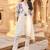 Floral Printed Beads And Stones V-Neck A-Line Pure Cotton Kurta With Trousers
