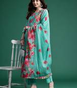 Floral Printed Pure Cotton Kurta with Trousers & Dupatta