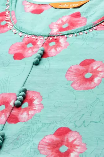 Floral Printed Pure Cotton Kurta with Trousers & Dupatta