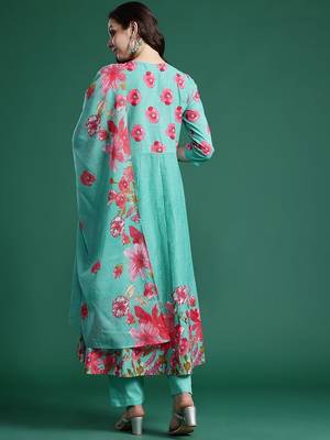 Floral Printed Pure Cotton Kurta with Trousers & Dupatta 7