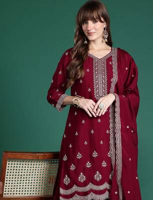 Ethnic Motifs Embroidered Kurta with Sharara & Dupatta 1
