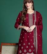 Ethnic Motifs Embroidered Kurta with Sharara & Dupatta