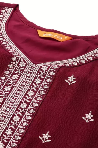 Ethnic Motifs Embroidered Kurta with Sharara & Dupatta