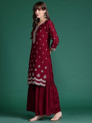 Ethnic Motifs Embroidered Kurta with Sharara & Dupatta 6